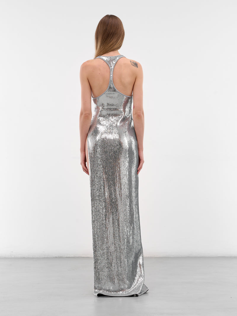 Silver Sequin Slit Maxi Dress (S72CV0704-D35378-906-SILVER)