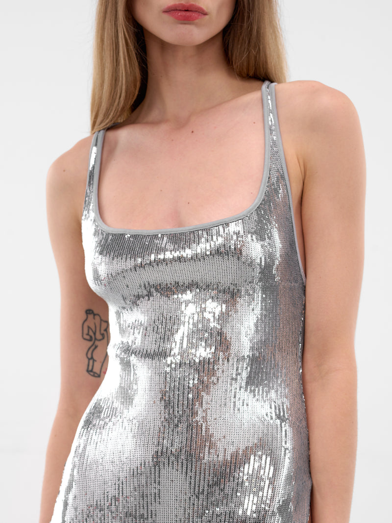 Silver Sequin Slit Maxi Dress (S72CV0704-D35378-906-SILVER)