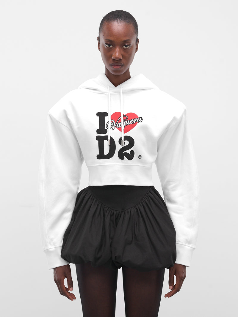 Vaquera Oversized Crop Graphic Hoodie (S72GU0501-S25516-WHITE)