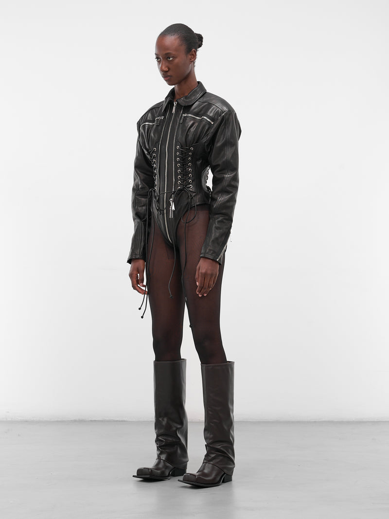 Ducati Black Leather Lace-Up Bodysuit (S72NA0126-SX9749-BLACK)