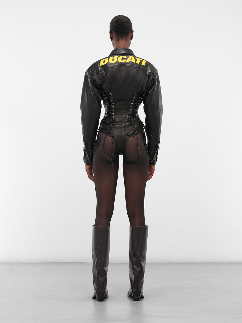 Ducati Black Leather Lace-Up Bodysuit (S72NA0126-SX9749-BLACK)