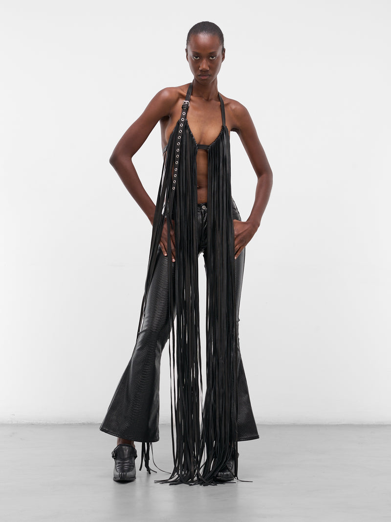 Vaquera Black Leather Fringe Top (S72NC1179-SX9749-BLACK)