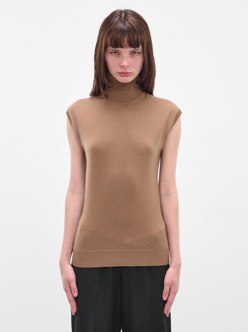 Brown Wool Knit Turtleneck Top (S75HA1376-D13141-122-BROWN)