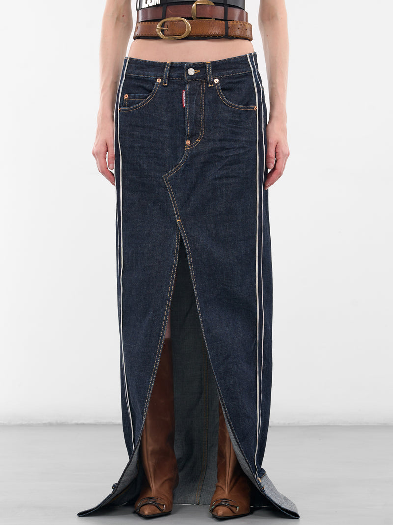 Blue Denim Deconstructed Maxi Skirt (S75MA1005-S30833-470-BLUE)