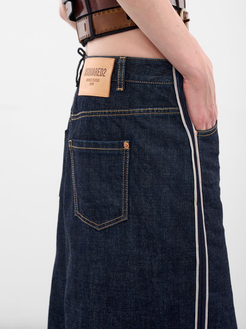 Blue Denim Deconstructed Maxi Skirt (S75MA1005-S30833-470-BLUE)