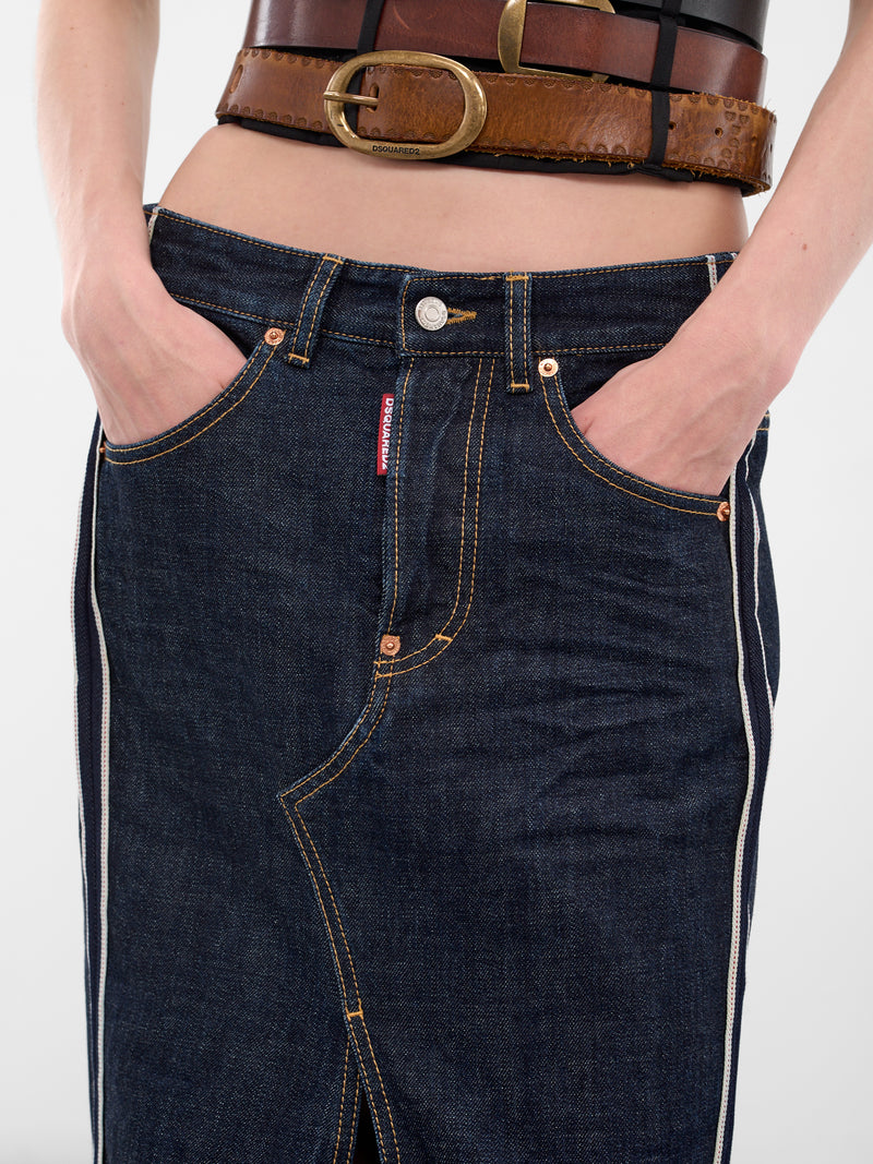 Blue Denim Deconstructed Maxi Skirt (S75MA1005-S30833-470-BLUE)