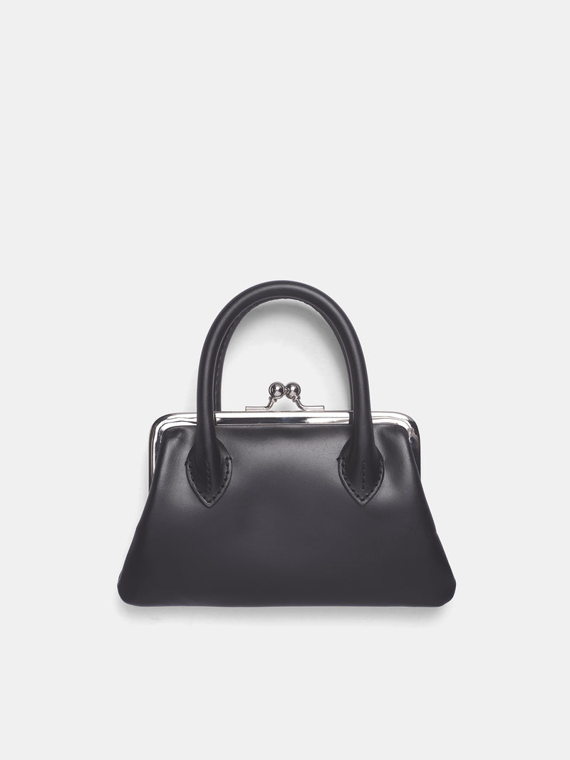 Black Leather Kiss-Clasp Wallet (SA0301CH-BLACK)