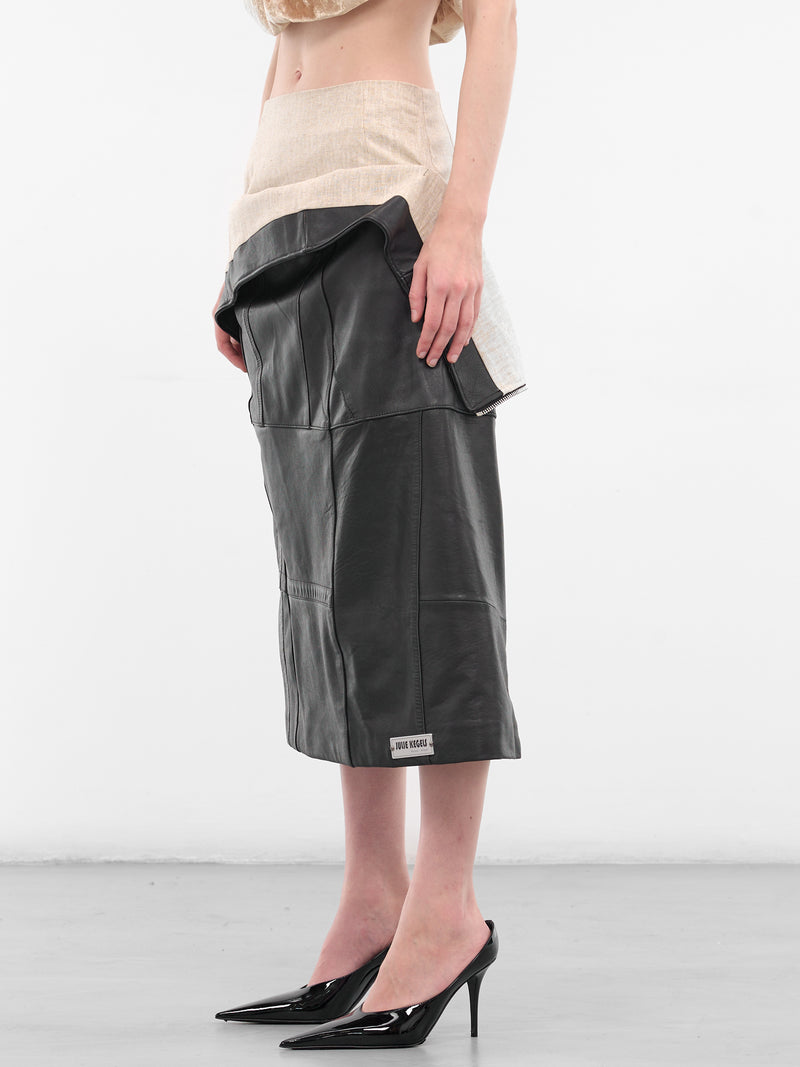 Salvadore Black Layered Leather Skirt (SALVADORE-BLACK)