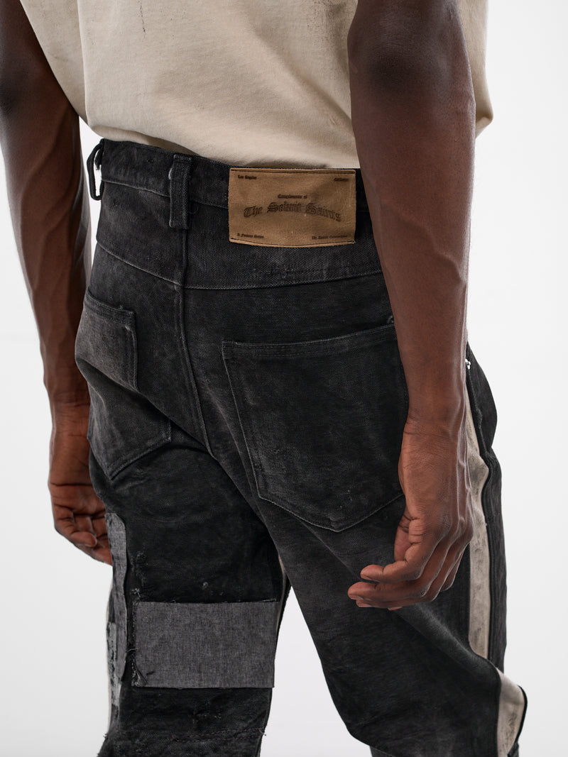 Mailbag Patchwork Western Flare Pants (SEK-FW25-PNT11-BLACK-MAILBAG)