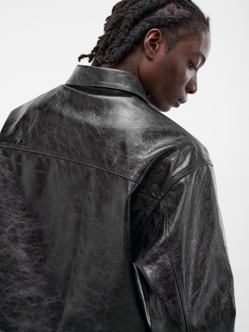 Black Leather X Zip Jacket (SEK-JKT01-BLACK-SS26)