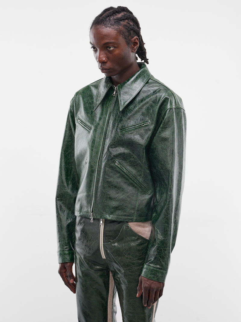 Green Leather X Zip Jacket (SEK-JKT01-GREEN-SS26)