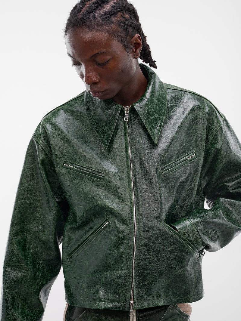 Green Leather X Zip Jacket (SEK-JKT01-GREEN-SS26)
