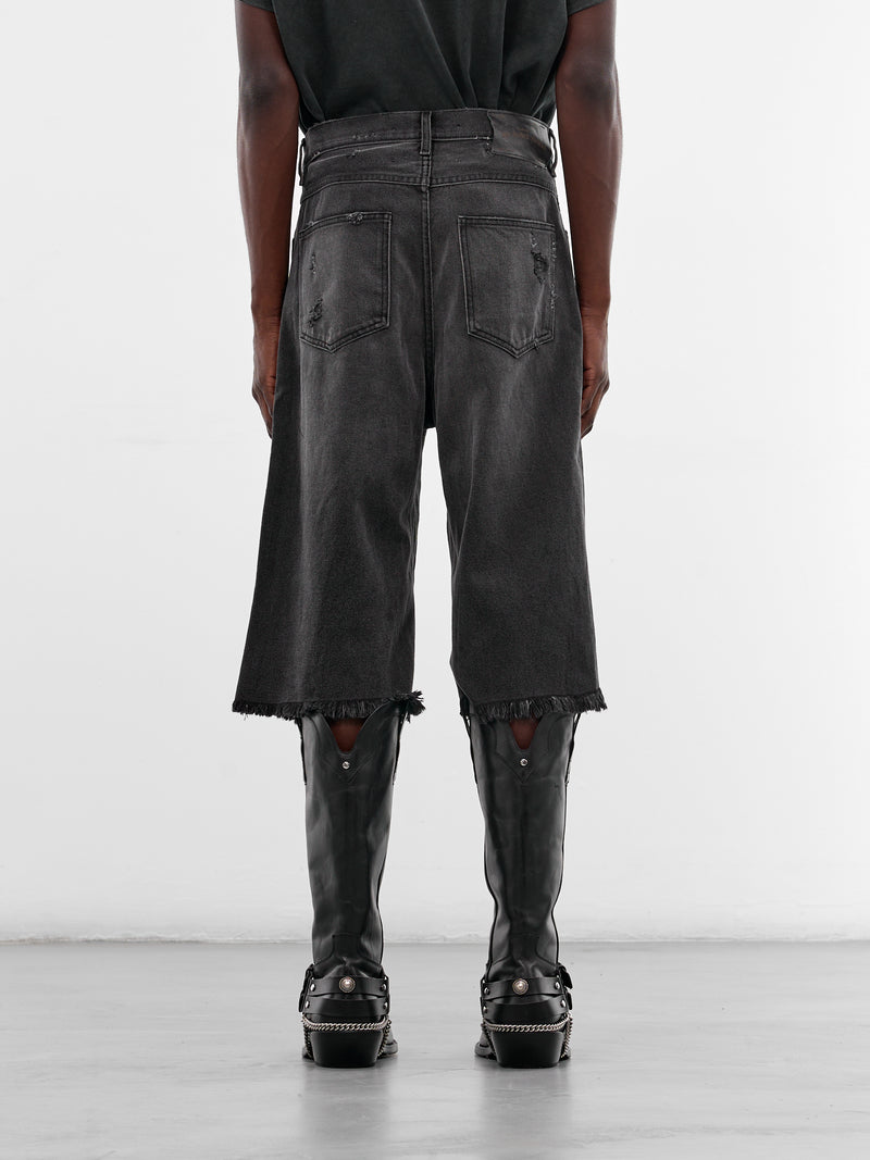 Black Studded Chopper Carpenter Shorts (SEK-ONT06-WASHED-BLACK-SS26)