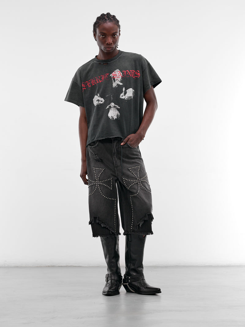 Black Studded Chopper Carpenter Shorts (SEK-ONT06-WASHED-BLACK-SS26)