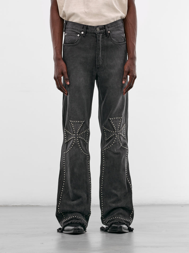 Black Studded Chopper Carpenter Pants (SEK-PNT04-VINTAGE-BLACK-SS26)
