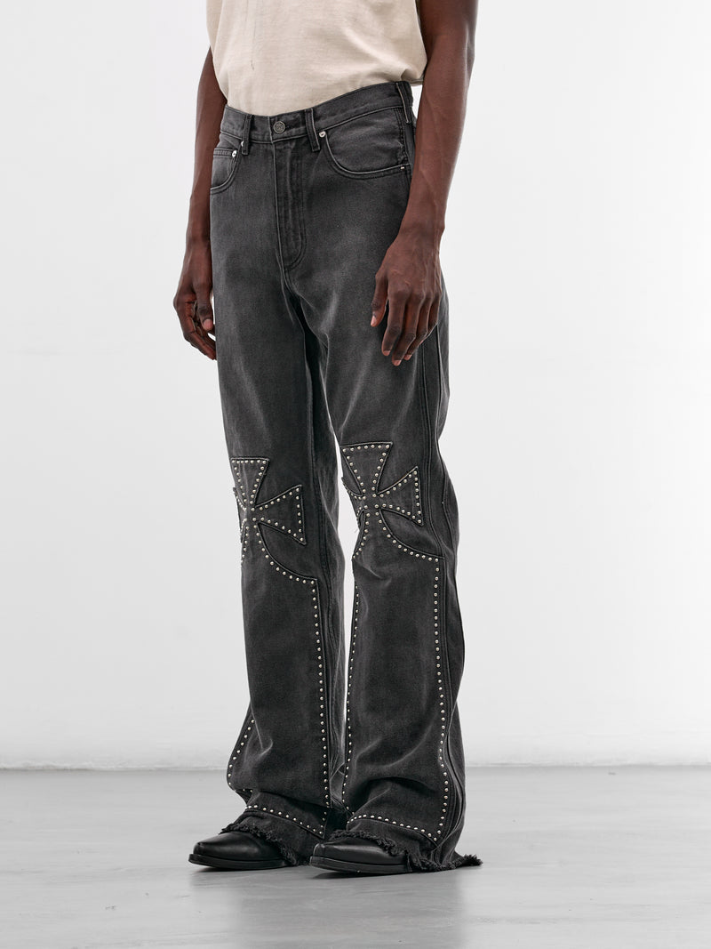 Black Studded Chopper Carpenter Pants (SEK-PNT04-VINTAGE-BLACK-SS26)