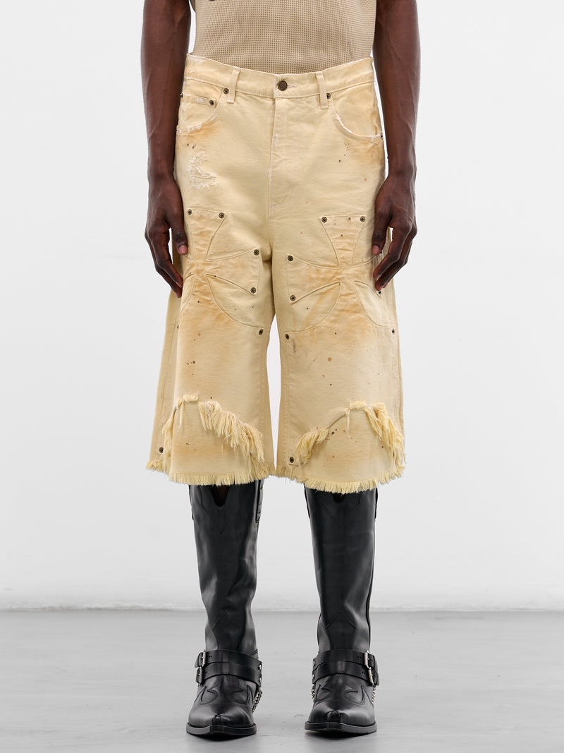 White Distressed Chopper Carpenter Shorts (SEK-PNT05-DIRTY-WHITE-SS26)