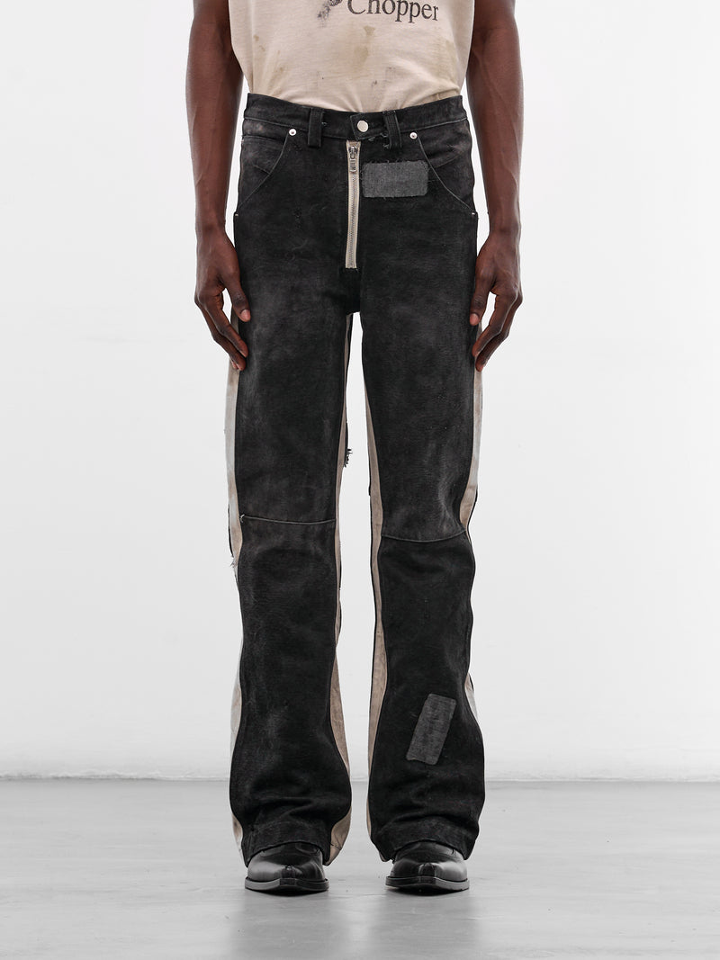 Mailbag Patchwork Western Flare Pants (SEK-PNT10-BLACK-MAILBAG-SS26)