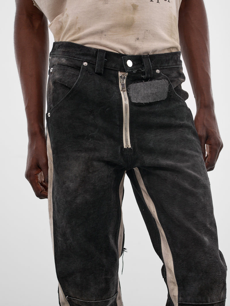 Mailbag Patchwork Western Flare Pants (SEK-PNT10-BLACK-MAILBAG-SS26)