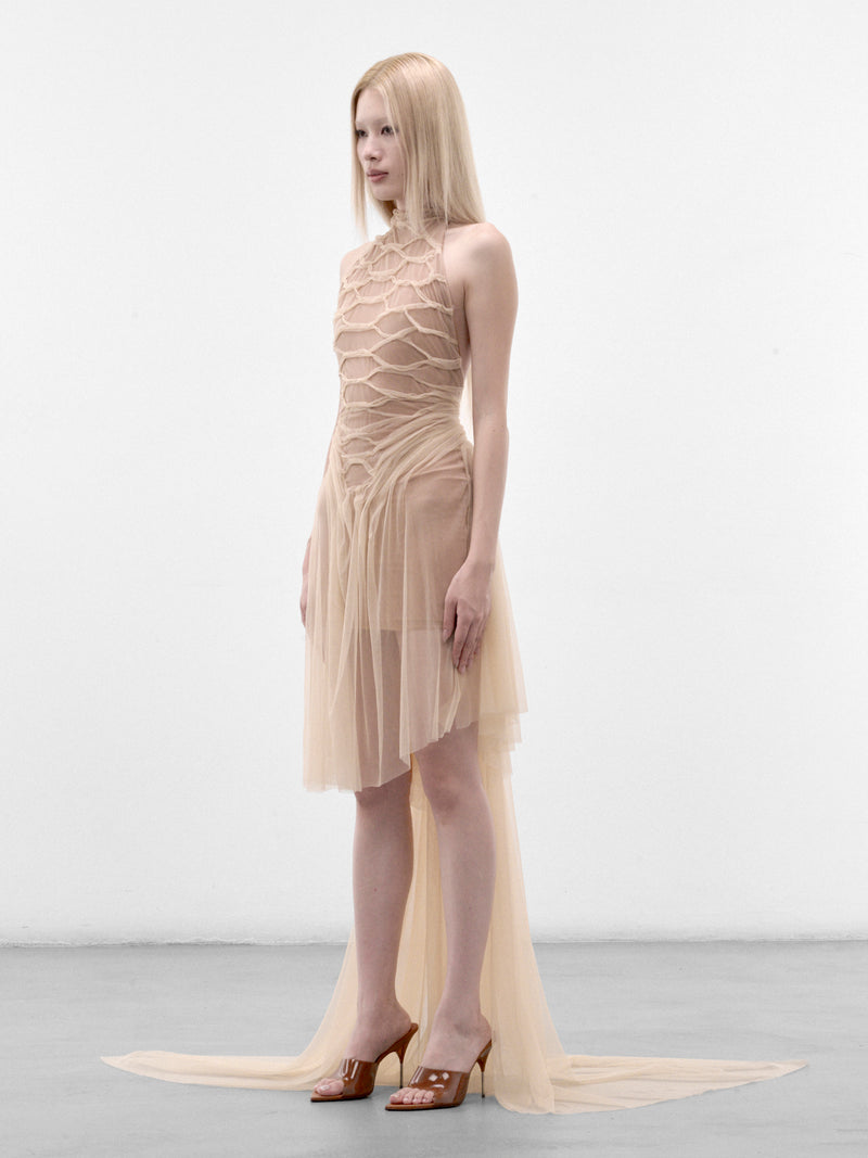 Nude Serpent Skin Draped Dress (SERPENT-SKIN-DRAPED-NUDE-MESH)