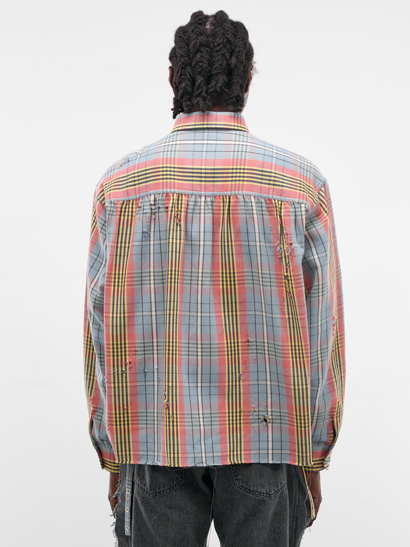 Blue Distressed Vintage Check Shirt (SH-SV-NRS-1003-SAX-LIGHT-BLUE)