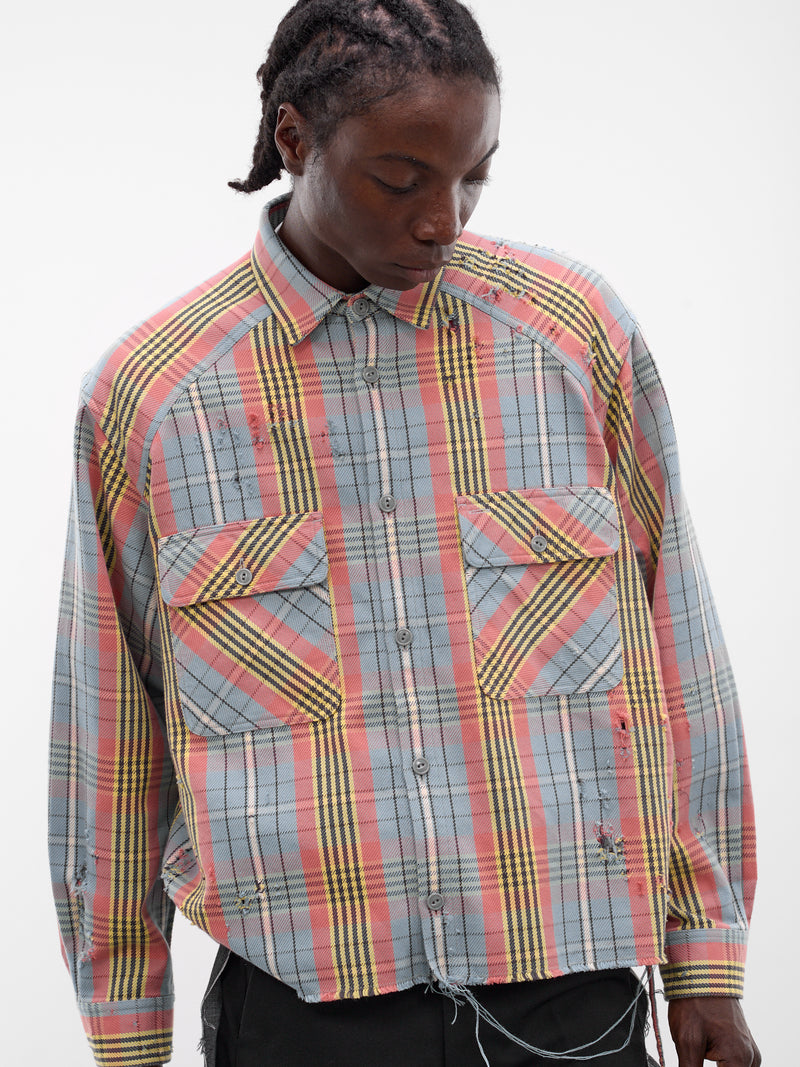 Blue Distressed Vintage Check Shirt (SH-SV-NRS-1003-SAX-LIGHT-BLUE)