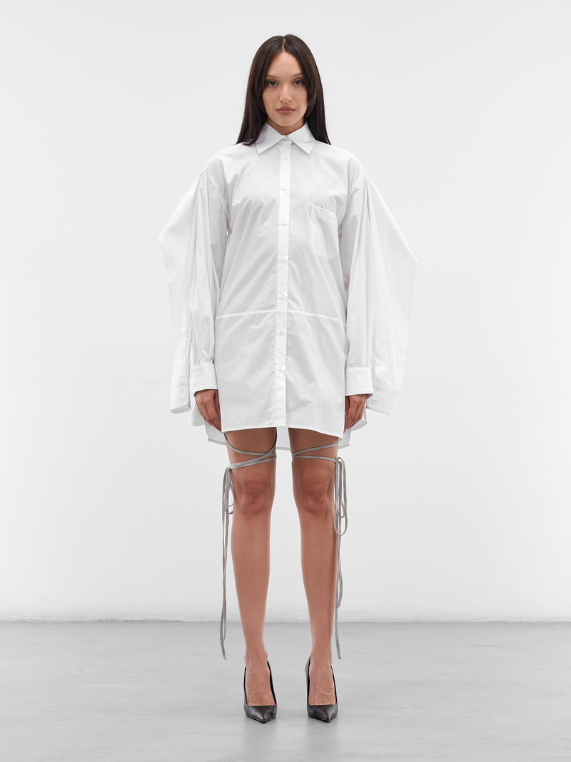 White Sentinel Draped Sleeve Shirt (SH01-W13-111-WHITE)