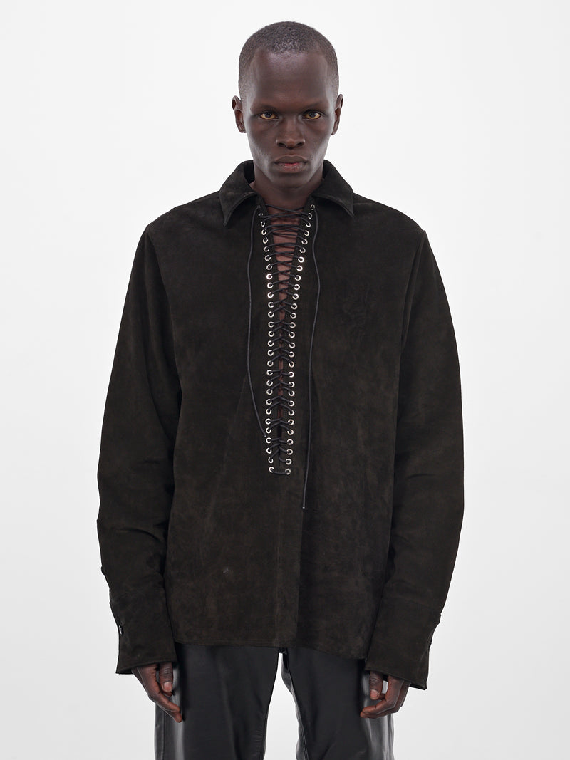 Black Suede Lace-Up Shirt (SH010-U-SPLIT-BLACK)