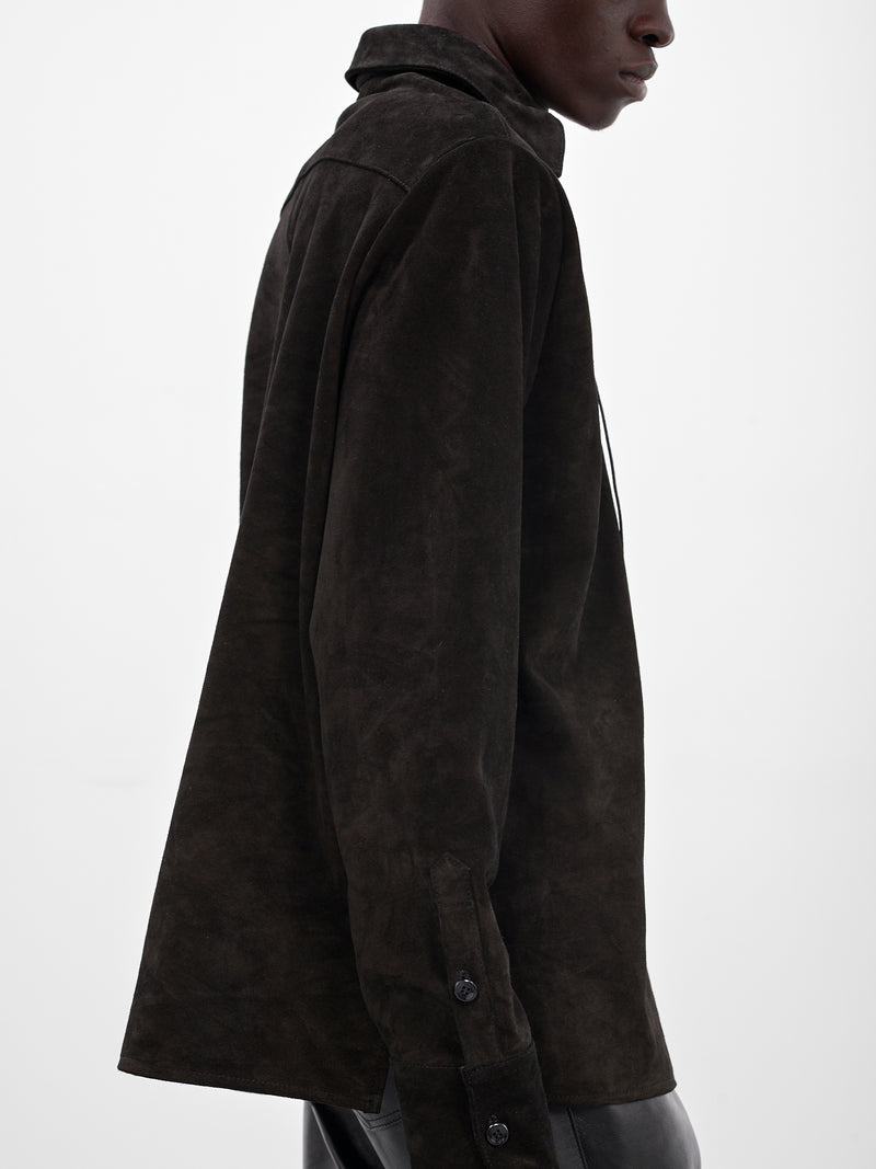 Black Suede Lace-Up Shirt (SH010-U-SPLIT-BLACK)