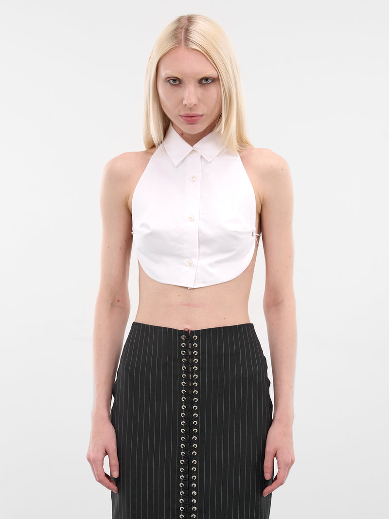 White Cotton Mini Plastron Shirt (SH013-W-CO0001-WHITE)