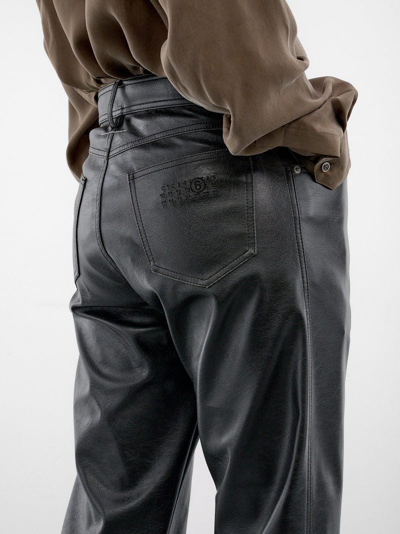Black Leather Straight Leg Jeans (SH0LA0046-M35455-900-BLACK)