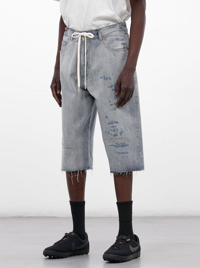 Blue Distressed Denim Drawstring Shorts (SH0MU0014-M30055-LIGHT-BLUE)