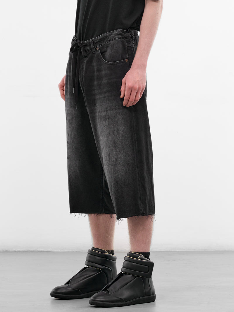 Black Denim Cut-Off Drawstring Shorts (SH0MU0014-M30064-961-BLACK)