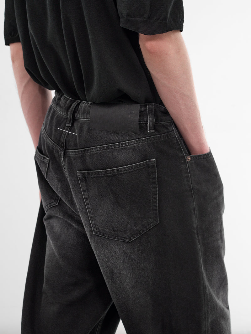 Black Denim Cut-Off Drawstring Shorts (SH0MU0014-M30064-961-BLACK)