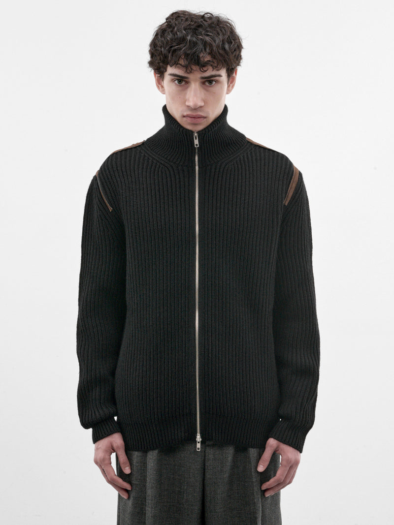 Black Ribbed Zip Cardigan (SH2AM0081-M13344-BLACK)