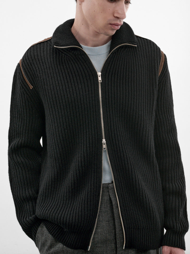 Black Ribbed Zip Cardigan (SH2AM0081-M13344-BLACK)