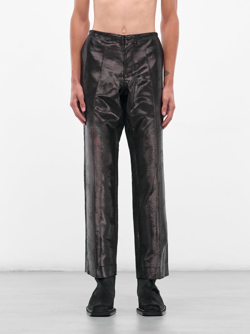 Black Distressed Jacquard Shine Trousers (SH2KA0036-M35610-900-BLACK)