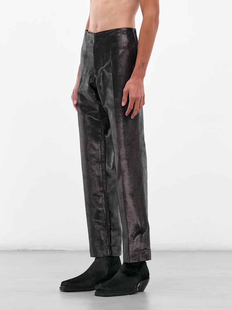 Black Distressed Jacquard Shine Trousers (SH2KA0036-M35610-900-BLACK)