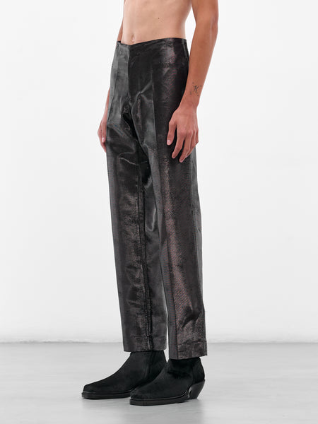 Black Distressed Jacquard Shine Trousers (SH2KA0036-M35610