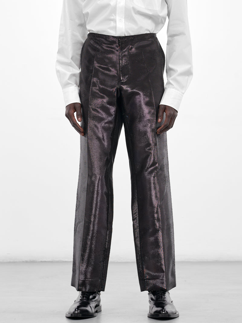 Black Distressed Jacquard Shine Trousers (SH2KA0036-M35610-900-BLACK)