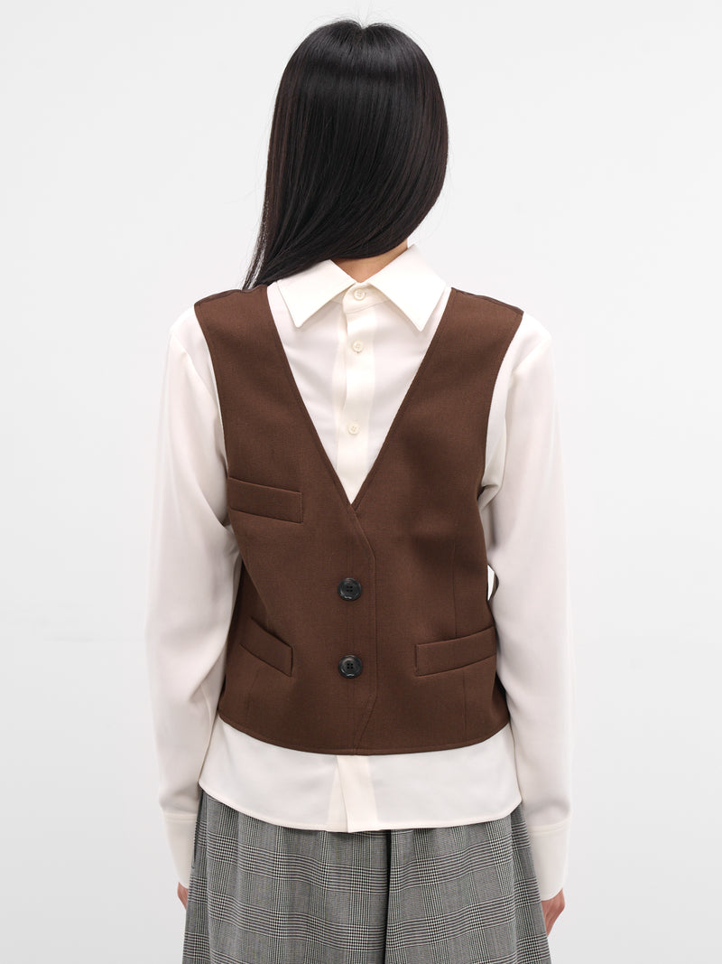 Backwards Layered Waistcoat Shirt (SHI1-MAREK-BROWN-CREAM)