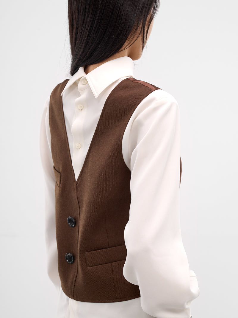 Backwards Layered Waistcoat Shirt (SHI1-MAREK-BROWN-CREAM)