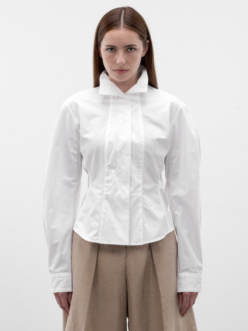 White Cotton Cape Cut-Out Shirt (SHW00575AW00780-WHITE)