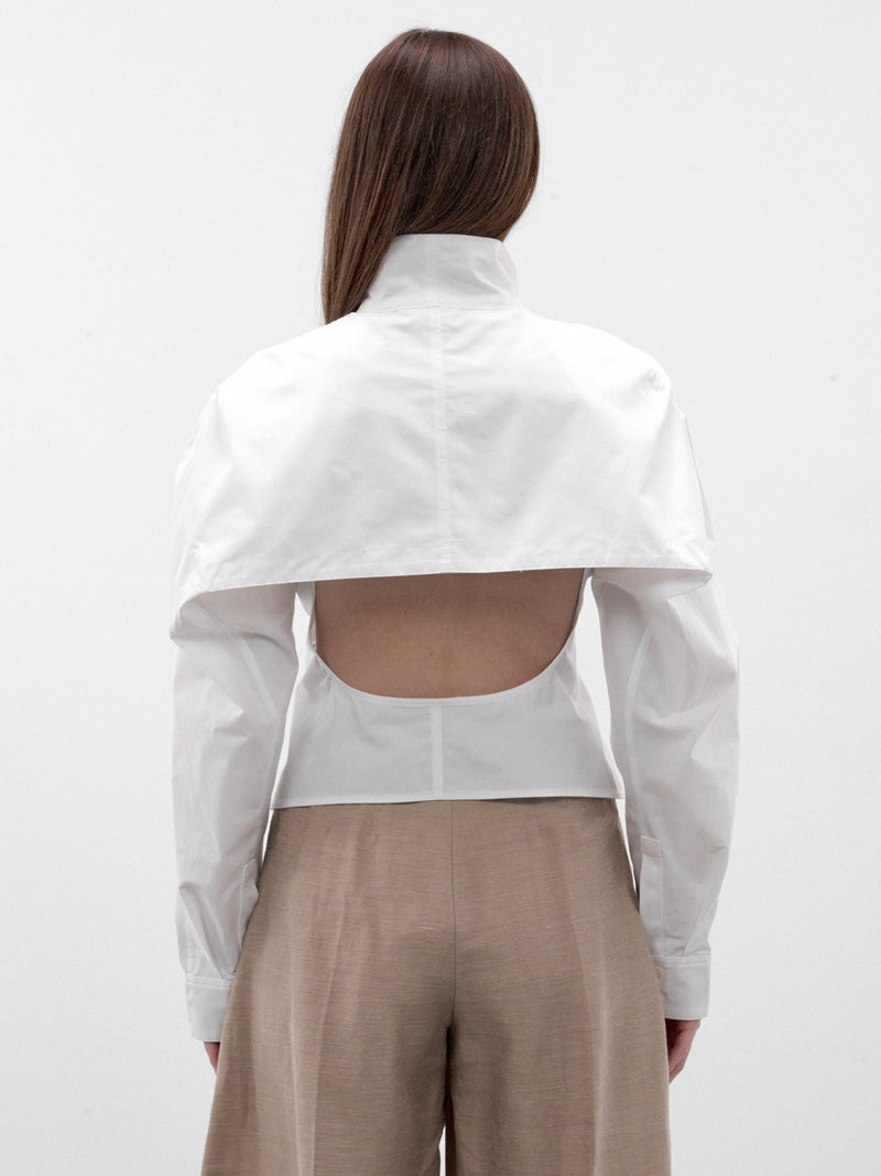 White Cotton Cape Cut-Out Shirt (SHW00575AW00780-WHITE)
