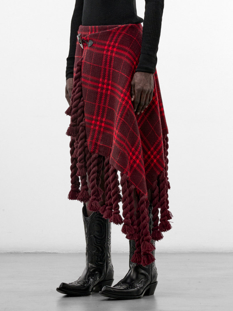 Red Plaid Scarf Wrap Skirt (SK-002-A-RED-SCARF)