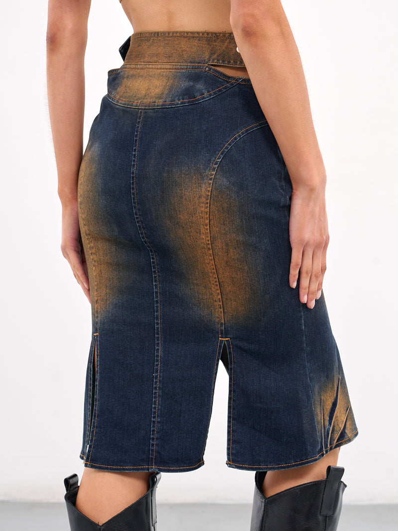 Overlapping Waist Denim Skirt (SK-06DE-DENIM-BLUE)