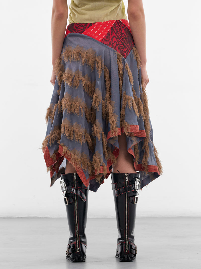Klapheck Patchwork Fringe Midi Skirt (SK01-64-BLUE-SANDSTONE)
