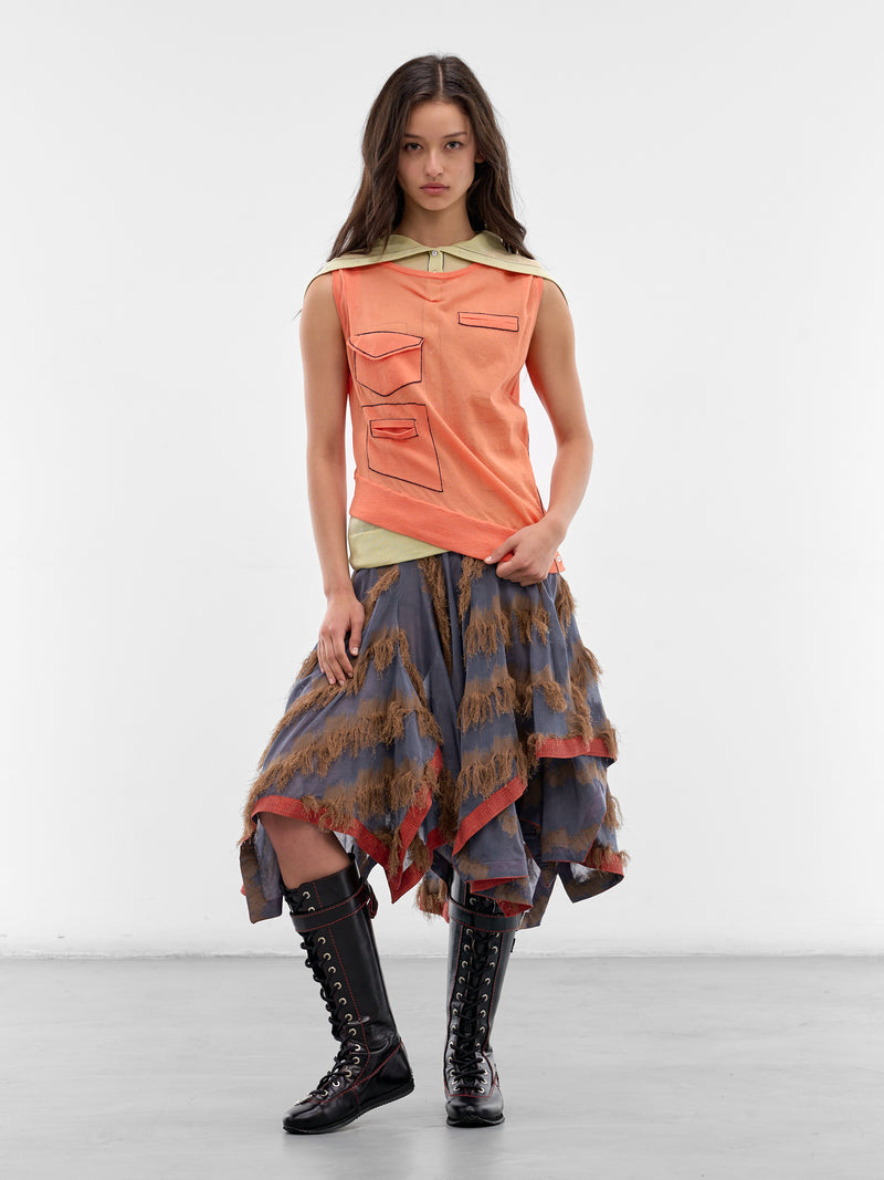 Klapheck Patchwork Fringe Midi Skirt (SK01-64-BLUE-SANDSTONE)