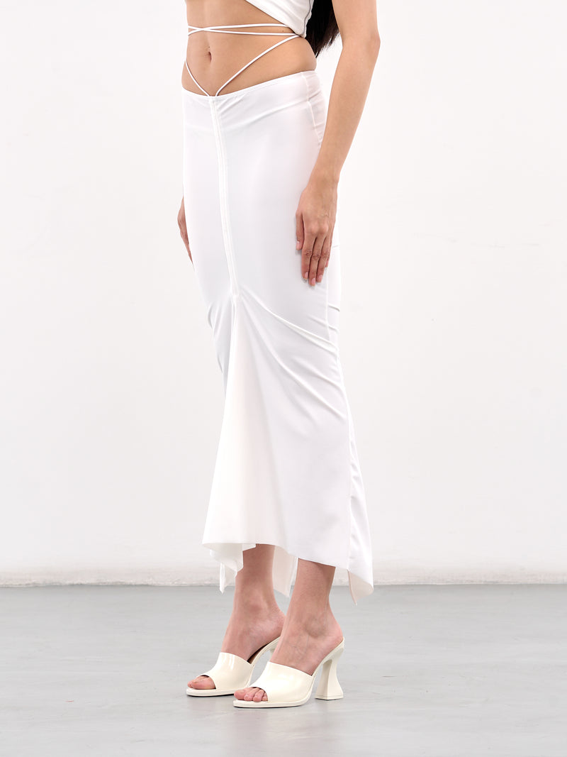 Anqa Ruched Midi Skirt (SK03-W-WHITE)