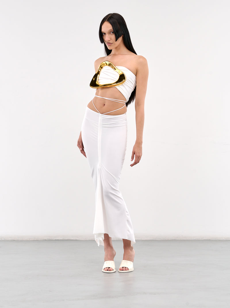 Anqa Ruched Midi Skirt (SK03-W-WHITE)